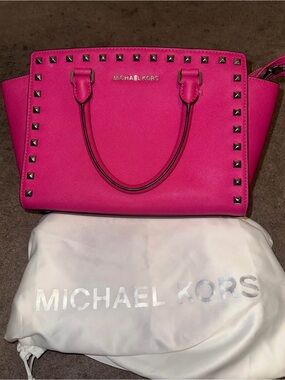 Michael Kors Fuchsia Studded Saffiano Satchel